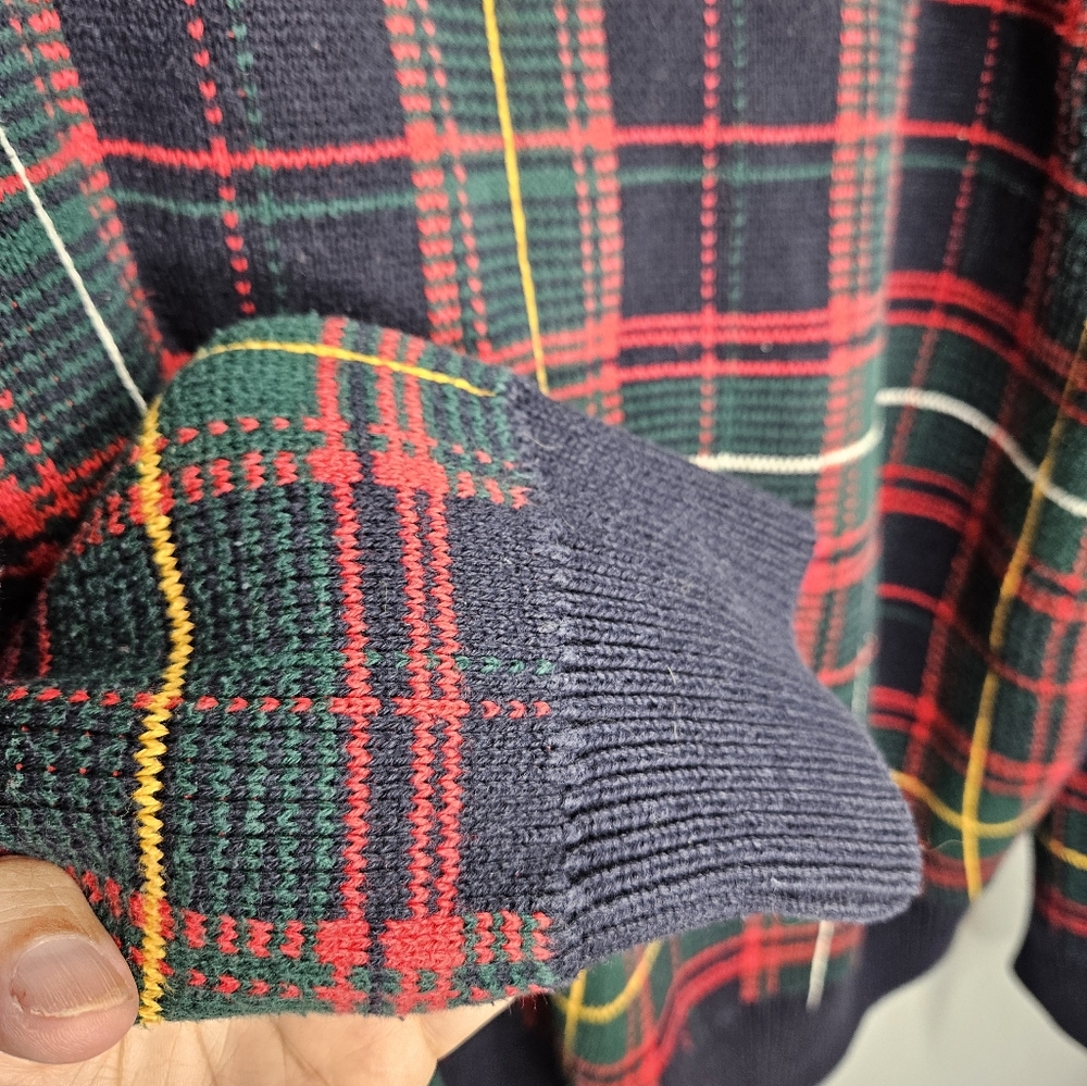 Woods & Gray Navy Plaid 100% Cotton Sweater Sz XL Unisex - Picture 4 of 7